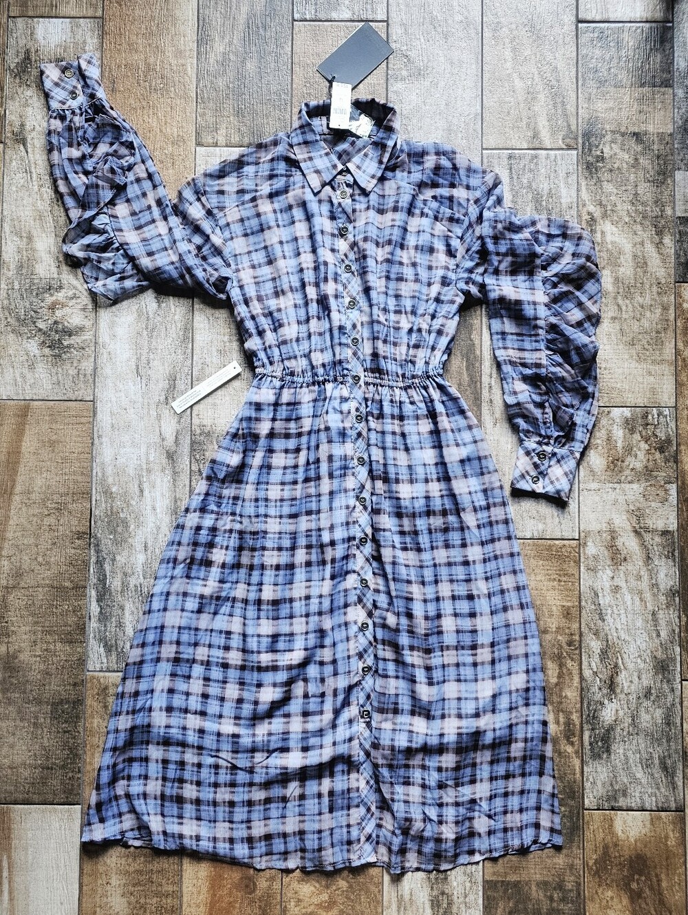 NWT En Saison Anthropologie Plaid Ruffle Midi Shirt Dress SP Petite $164